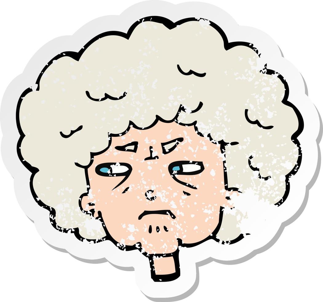 retro noodlijdende sticker van een cartoon bittere oude vrouw vector