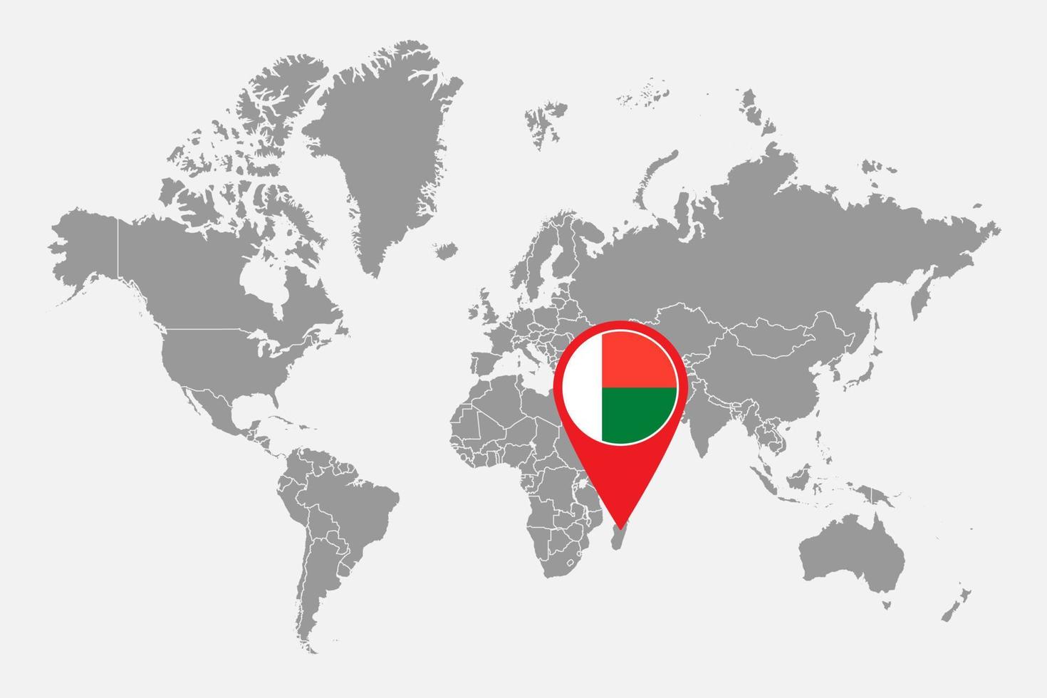 speldkaart met de vlag van Madagaskar op de wereldkaart. vectorillustratie. vector