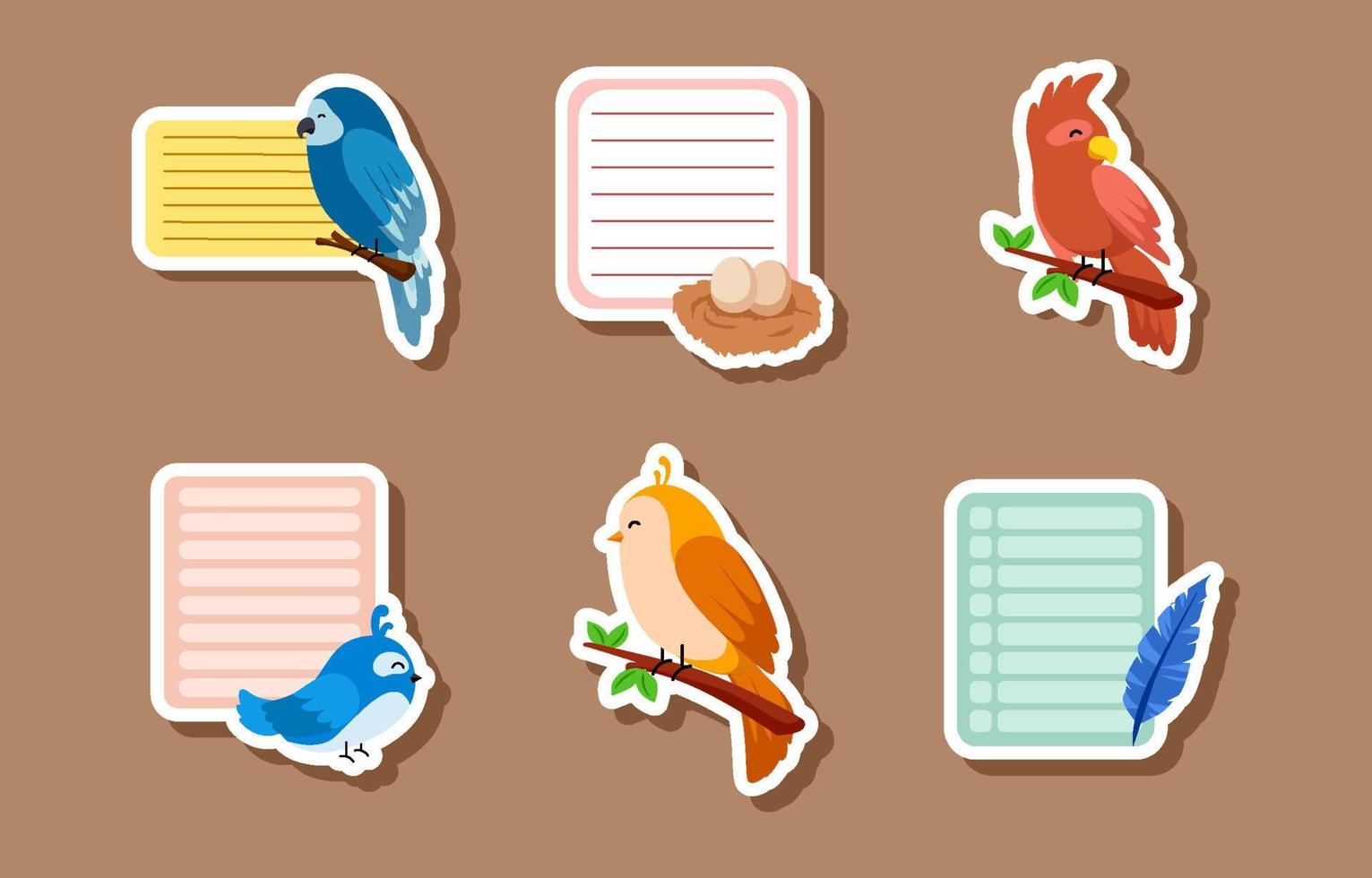 set dagboekstickers met vogelthema vector