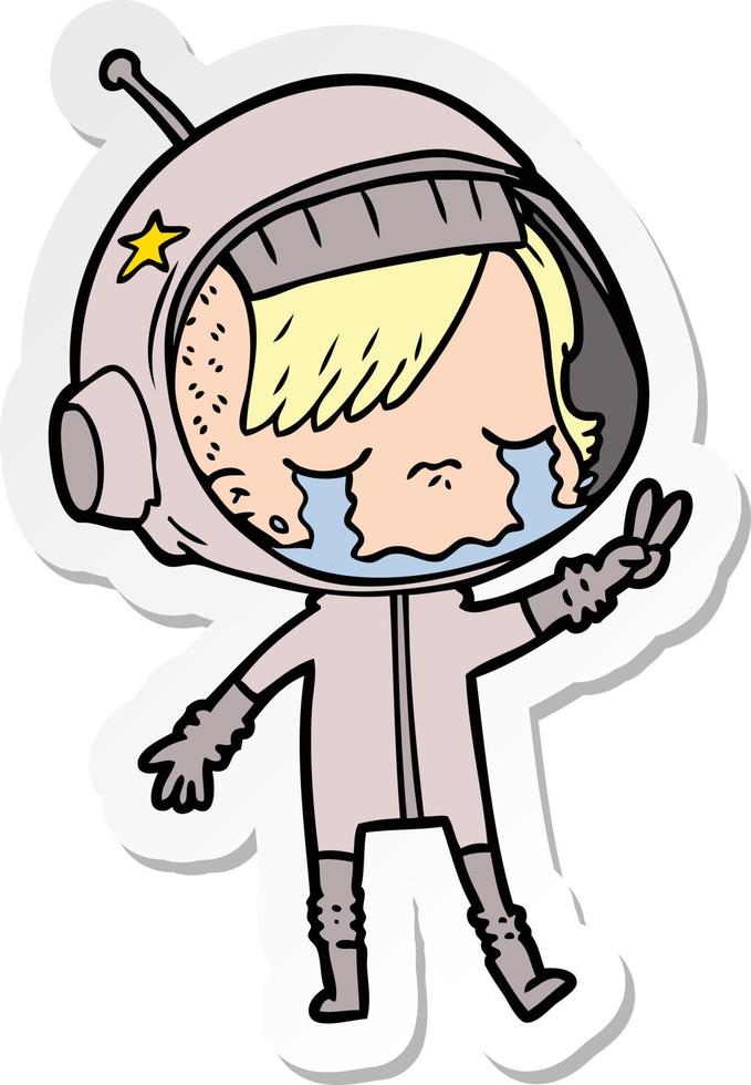 sticker van een cartoon huilend astronautenmeisje vector