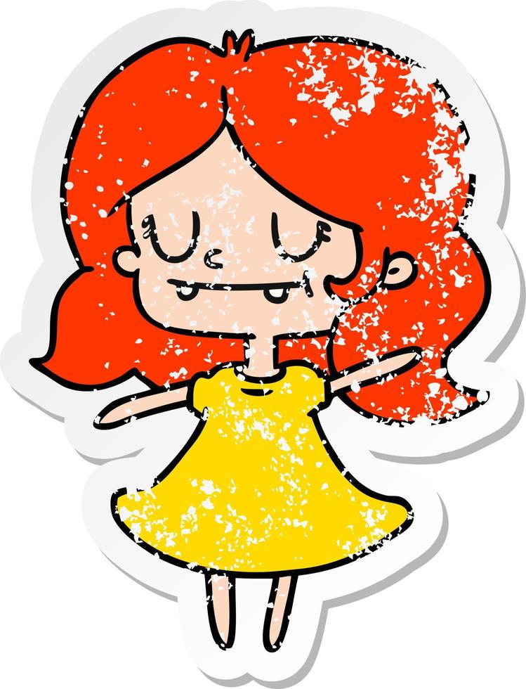 verontruste sticker cartoon van schattig kawaii meisje vector