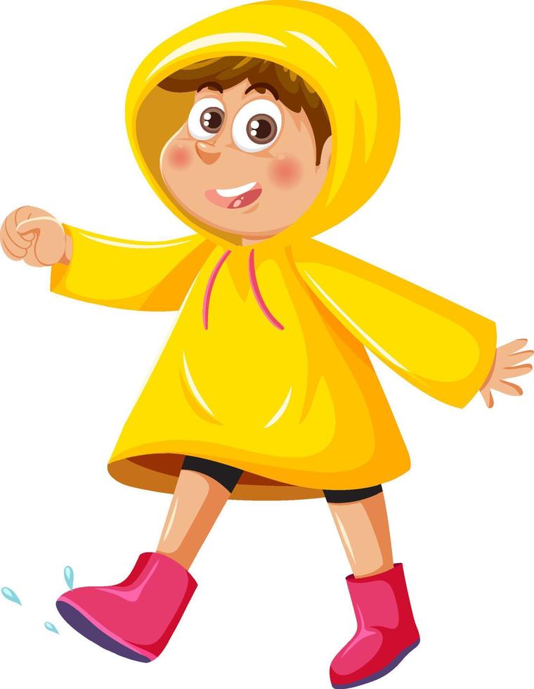 een jongen met regenjas en laarzen vector