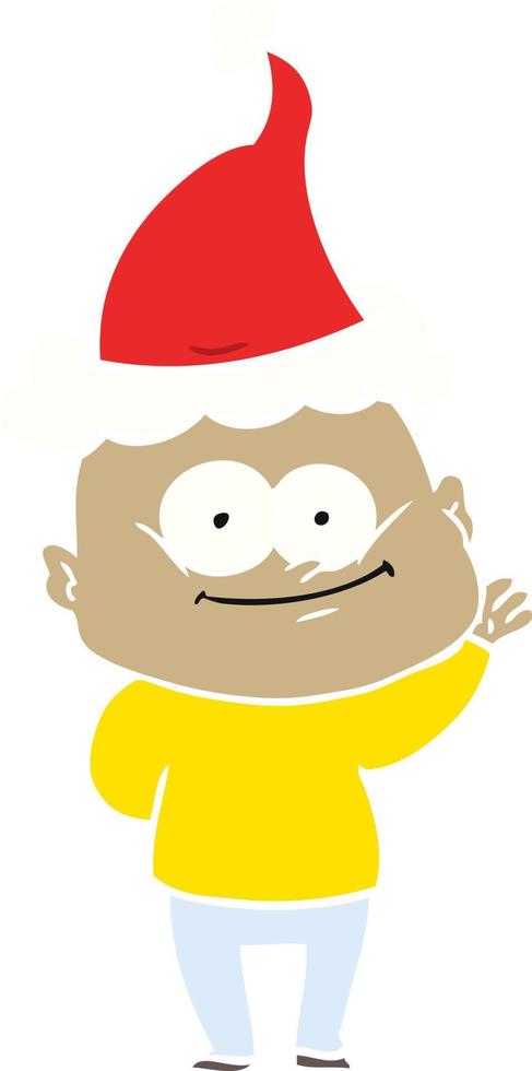 egale kleurenillustratie van een kale man die staart met een kerstmuts? vector