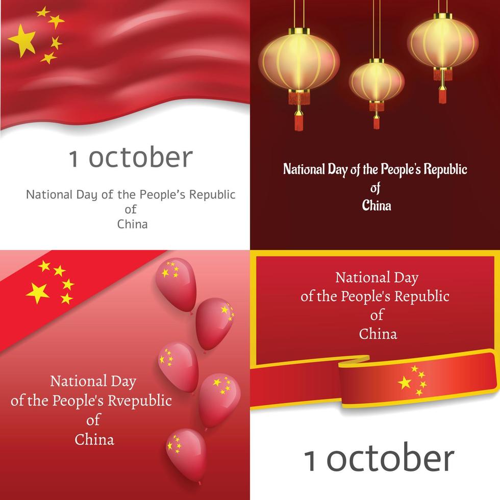 nationale china dag banner set, realistische stijl vector