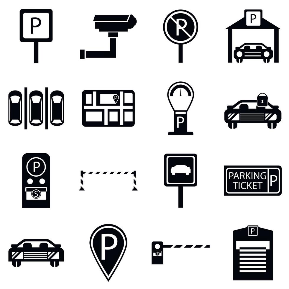 auto parkeren iconen set, eenvoudige stijl vector