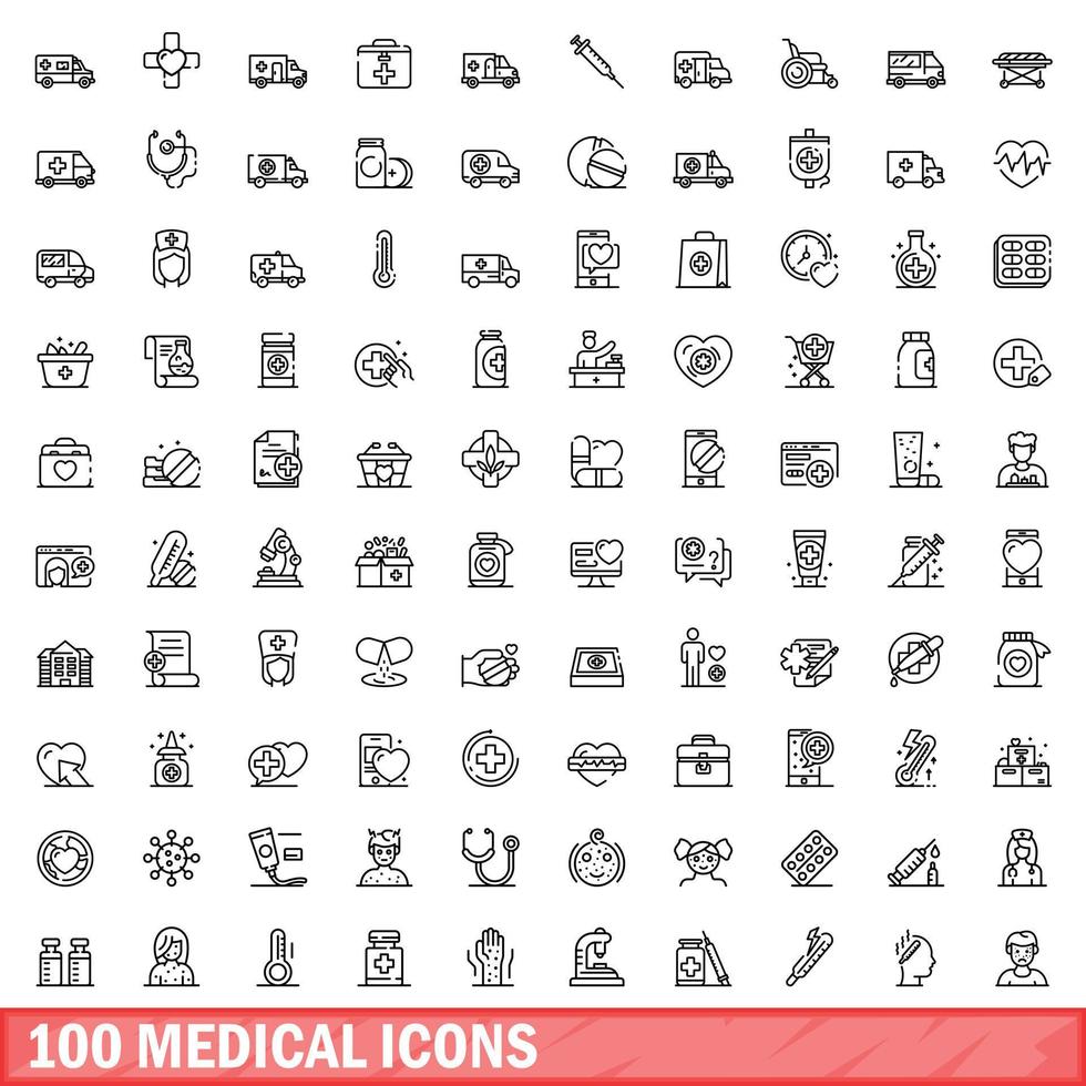 100 medische iconen set, Kaderstijl vector