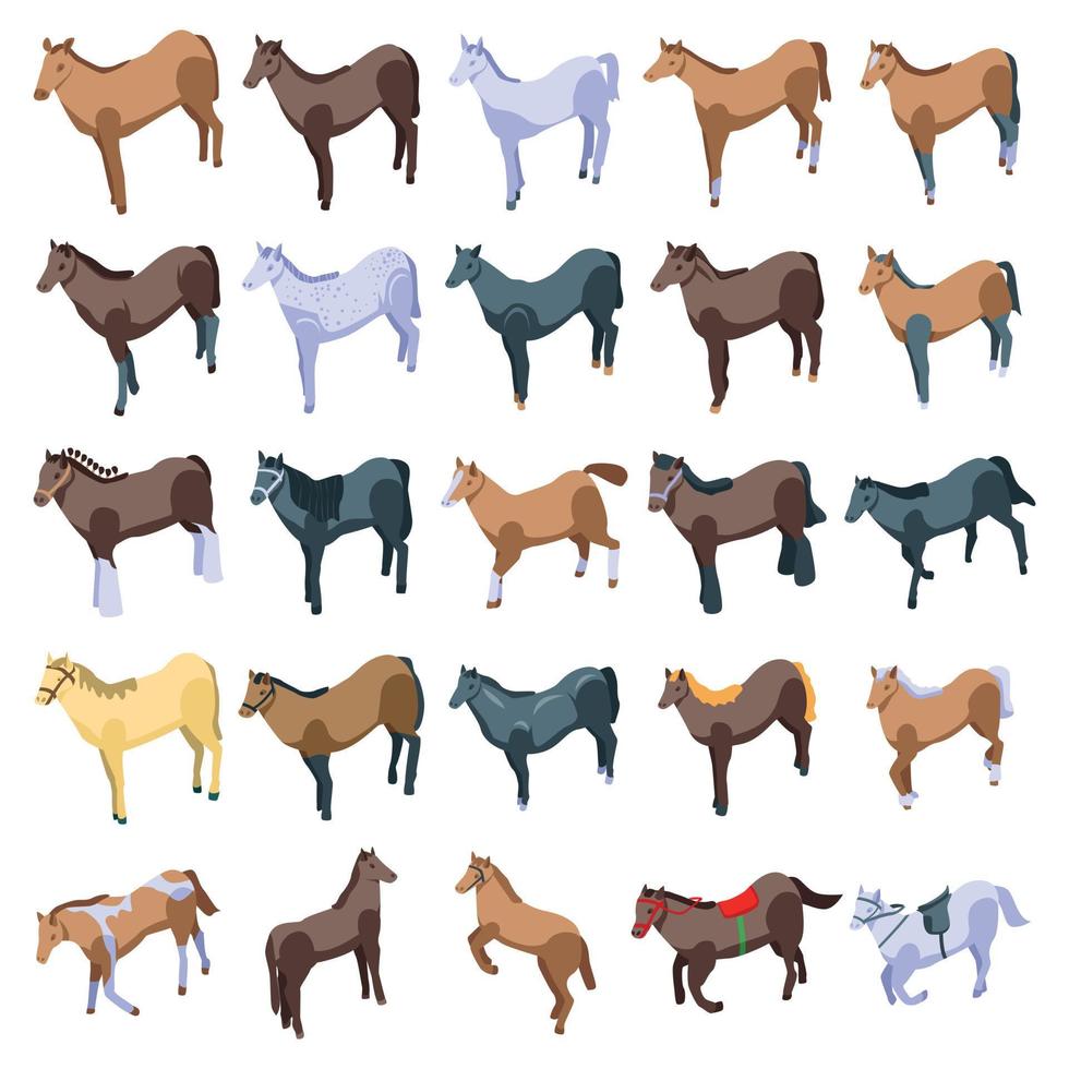 paard iconen set, isometrische stijl vector