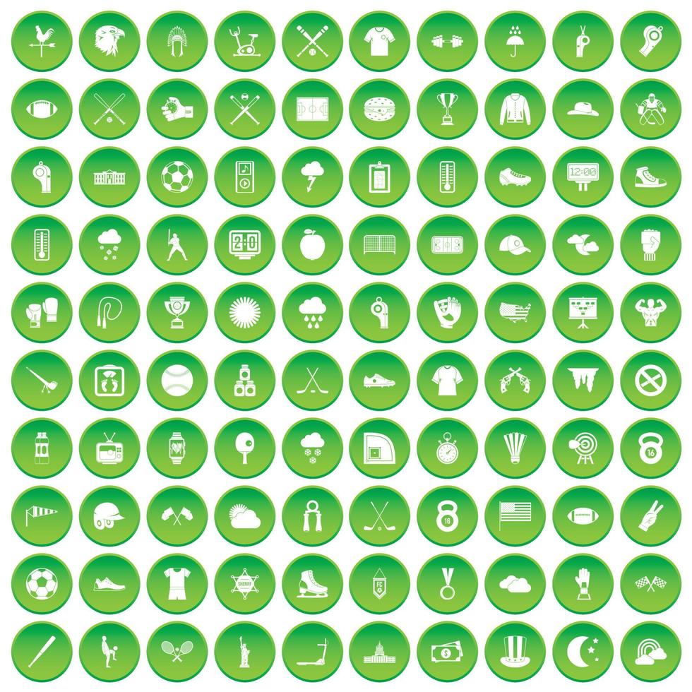 100 honkbalpictogrammen instellen groene cirkel vector