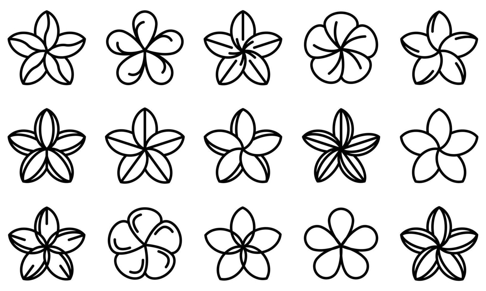 Plumeria iconen set, Kaderstijl vector