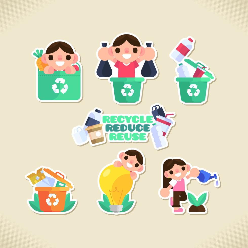 laten we ons afval recyclen schattige sticker vector