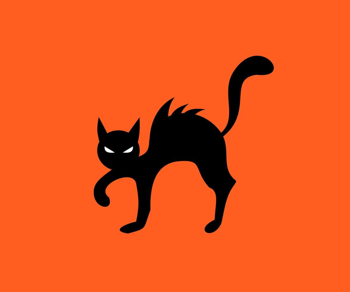 halloween kat vlakke afbeelding. bang boze kat - vectorillustratie, silhouet. huisdierenwol aan het uiteinde. zwarte kat isolaat vector