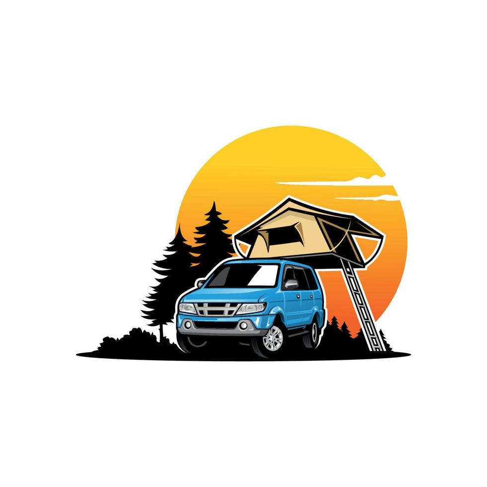 rv camper van voertuig met dak tent illustratie logo vector