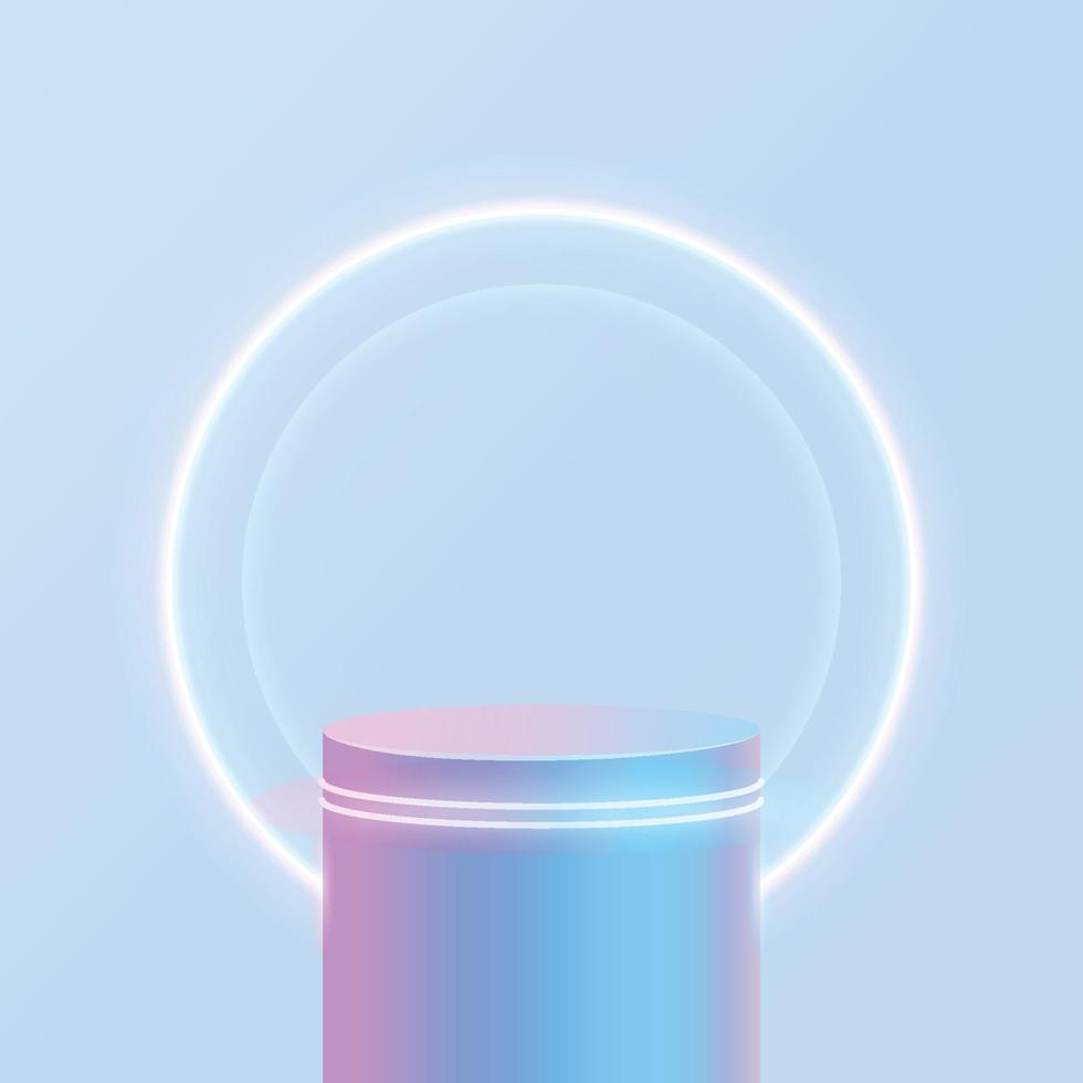 futuristisch cyberpodium met 3d neonpodium dat gloeit voor productpresentatie op pastelkleurenachtergrond. vector