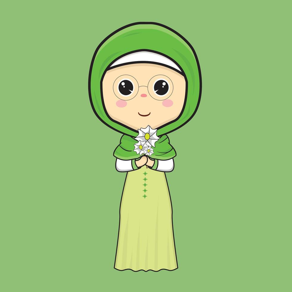 moslim meisje hijab met bloem plat ontwerp vector