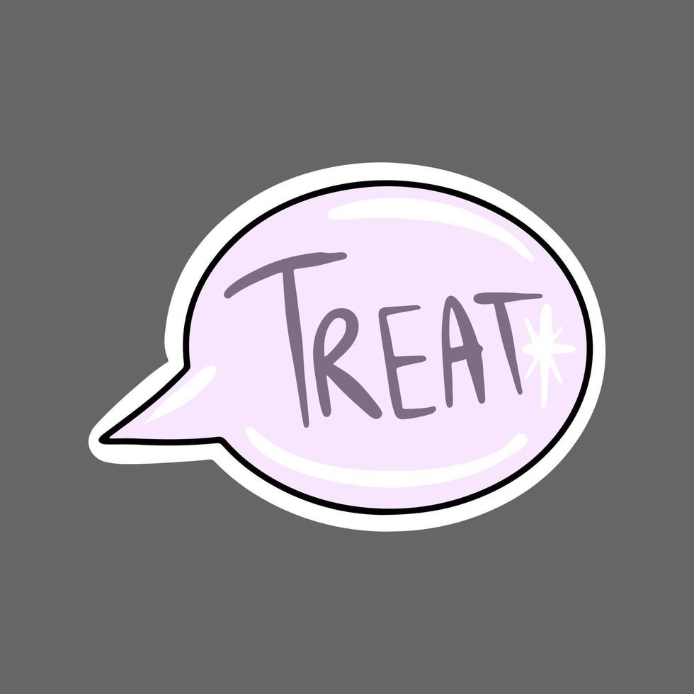 vector schattige halloween-sticker. violet glitter inscriptie traet.