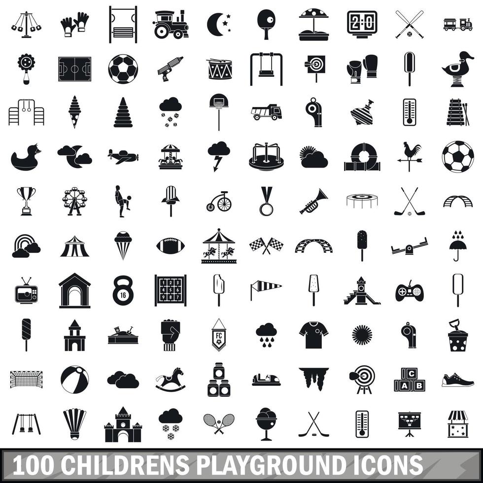 100 kinderspeeltuin iconen set, eenvoudige stijl vector