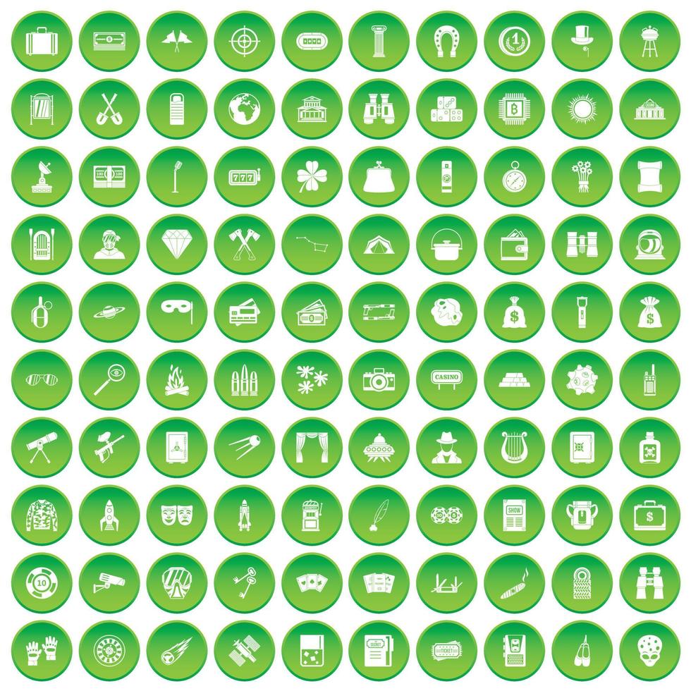 100 volwassen spellen pictogrammen instellen groene cirkel vector