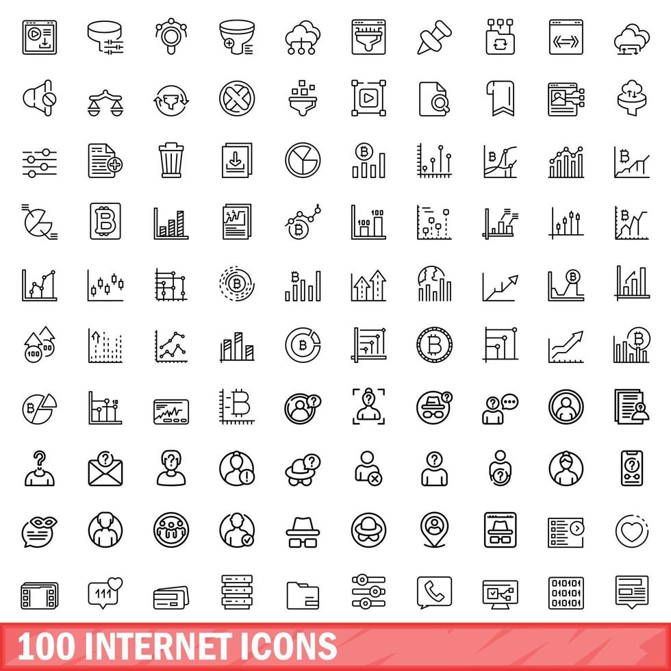 100 internet iconen set, Kaderstijl vector