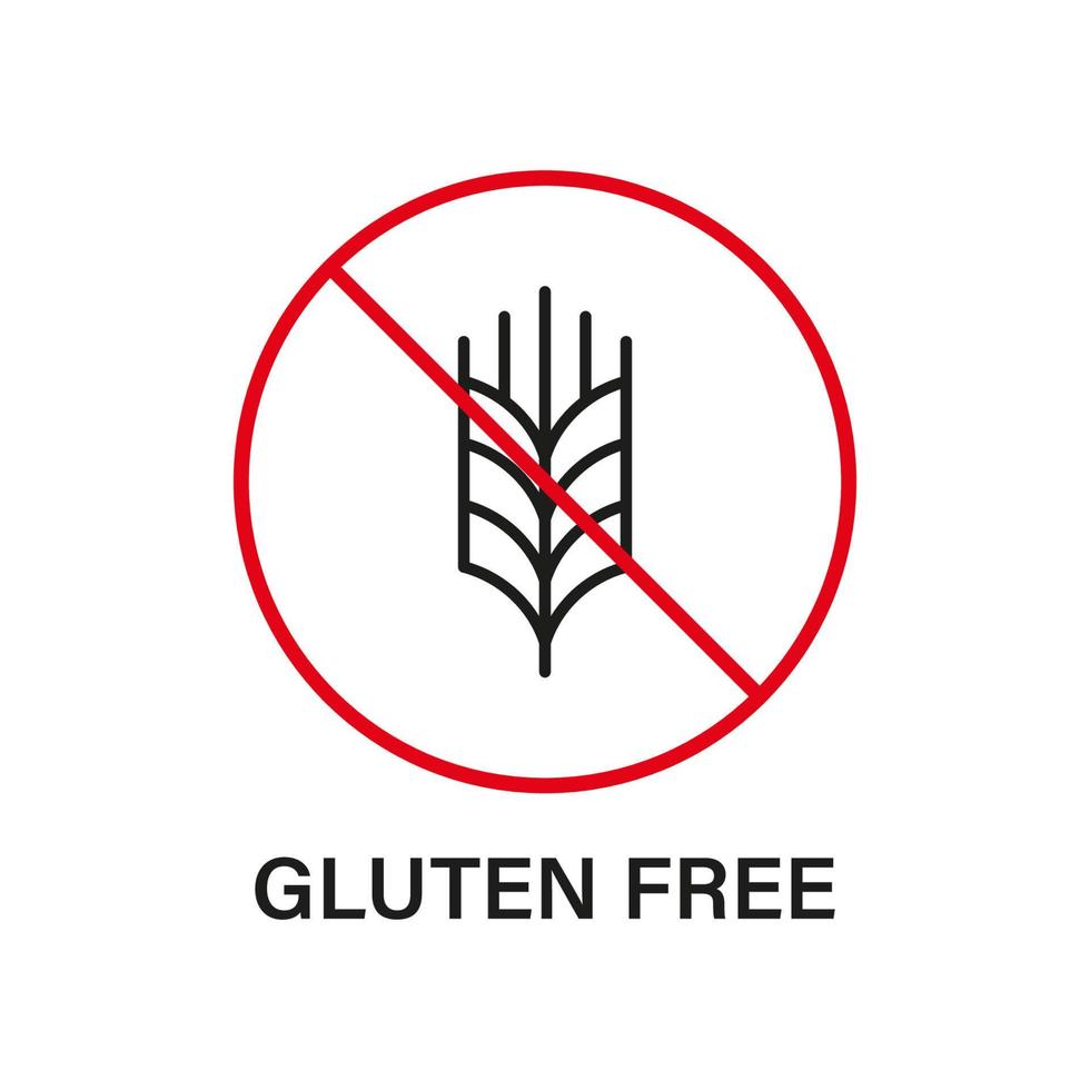 geen gluten voedsel dieet. glutenvrij lijn icoon. allergie tarwe verboden symbool. gluten voedingsverbod logo. biologisch graan rood stopbord. allergisch voor tarwe icoon. bewerkbare streek. vectorillustratie. vector