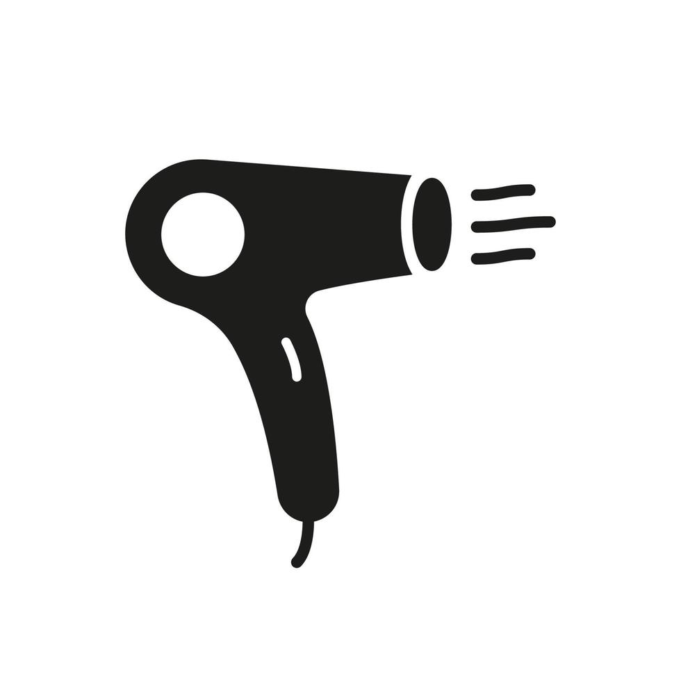 föhn silhouet pictogram. elektrische föhn voor haarstyling zwart pictogram. professionele schoonheidstool voor het drogen van haarpictogram. geïsoleerde vectorillustratie. vector