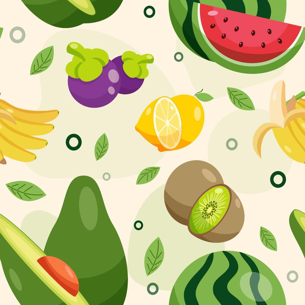 schattig plat naadloos sjabloon tropisch fruit vector