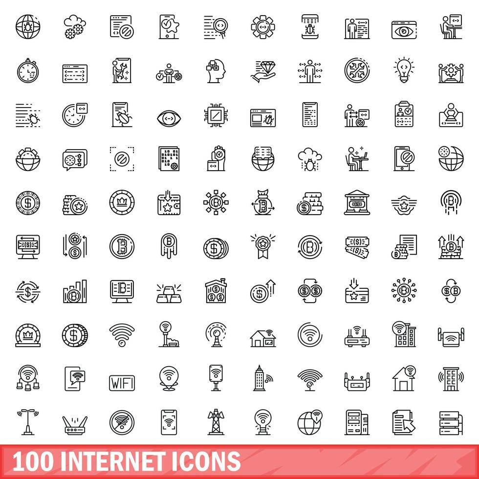 100 internet iconen set, Kaderstijl vector