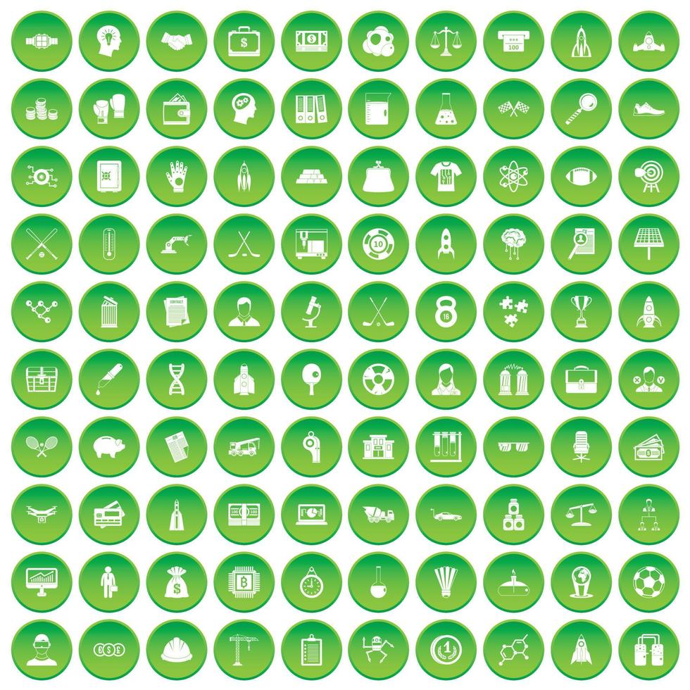 100 succespictogrammen instellen groene cirkel vector