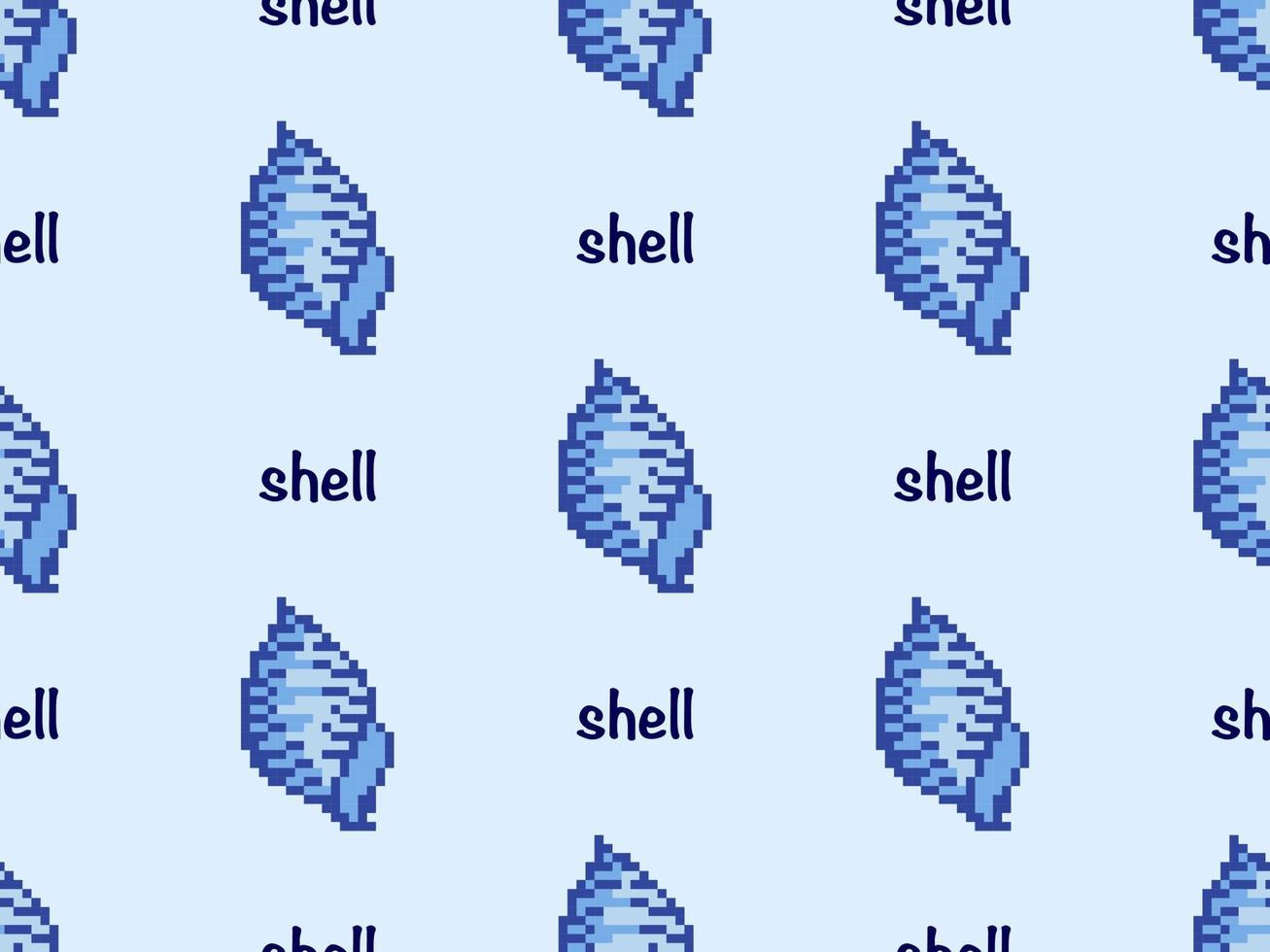 shell cartoon karakter naadloze patroon op blauwe achtergrond. pixelstijl vector