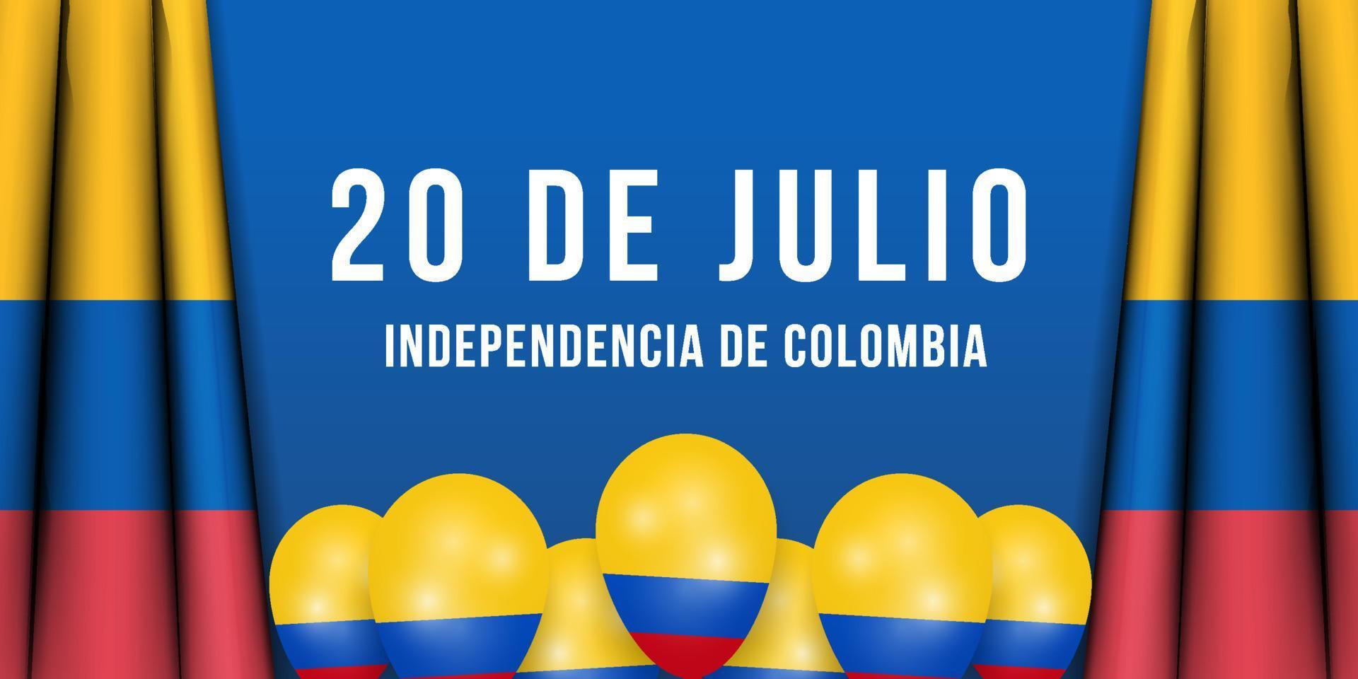 20 juli colombia onafhankelijkheidsillustratie met realistische Colombiaanse vlag en ballon vector