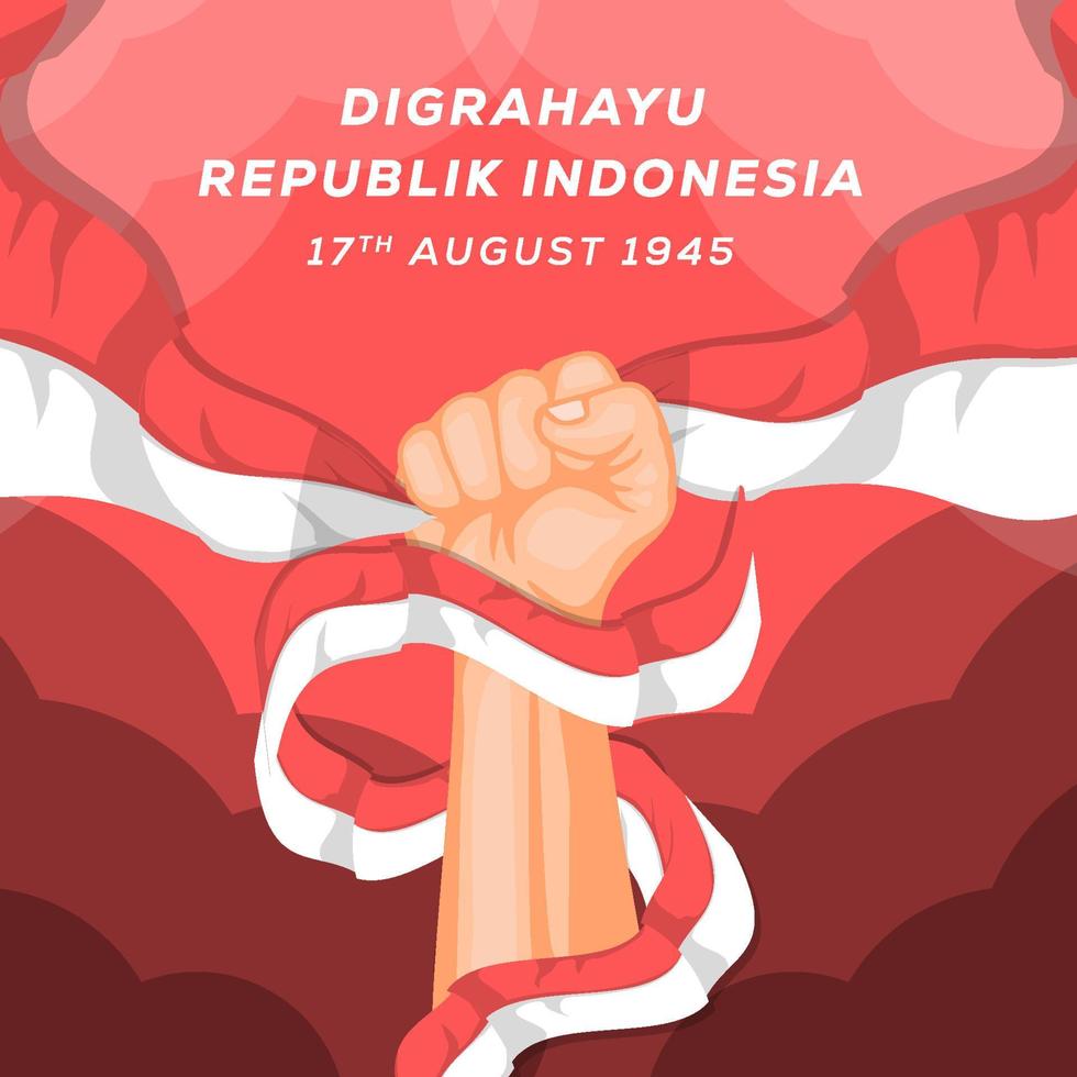 sterke hand met Indonesische vlag. 17 augustus indonesië onafhankelijkheidsdag vector