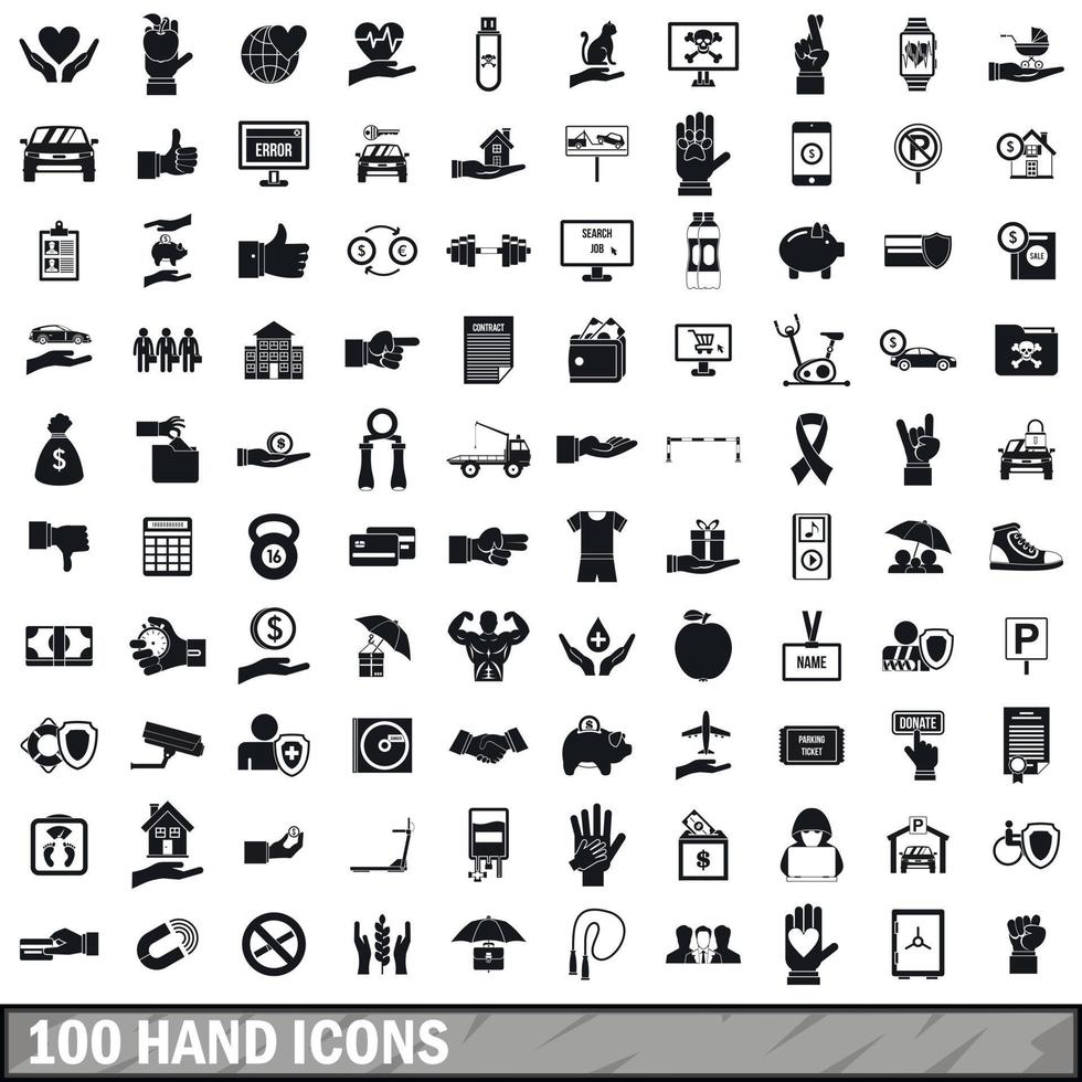 100 hand iconen set, eenvoudige stijl vector