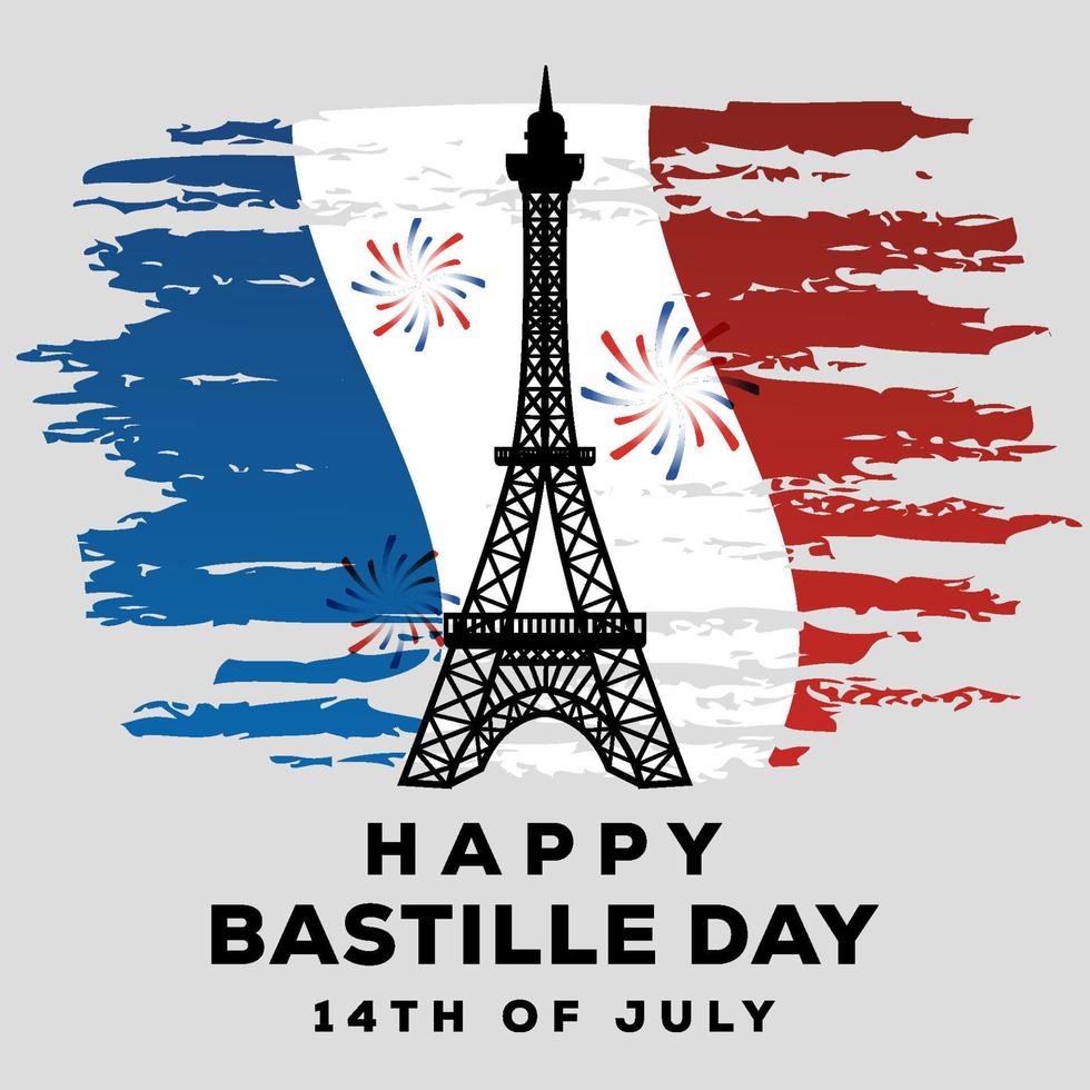 gelukkige bastille-dagillustratie op ruwe vlag van frankrijk vector