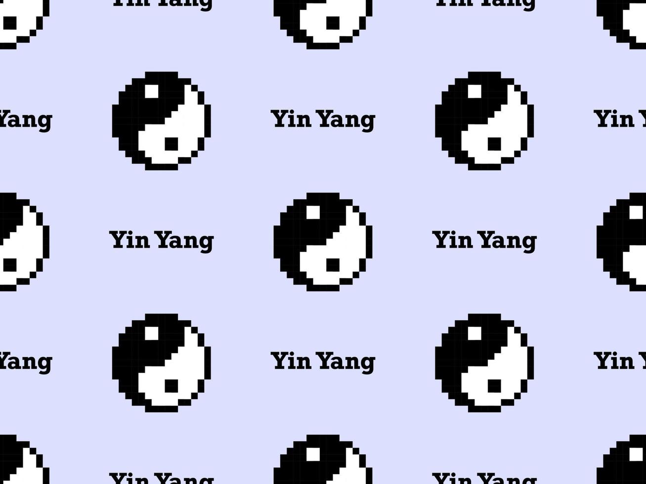 yin yang cartoon karakter naadloze patroon op blauwe achtergrond. pixelstijl vector
