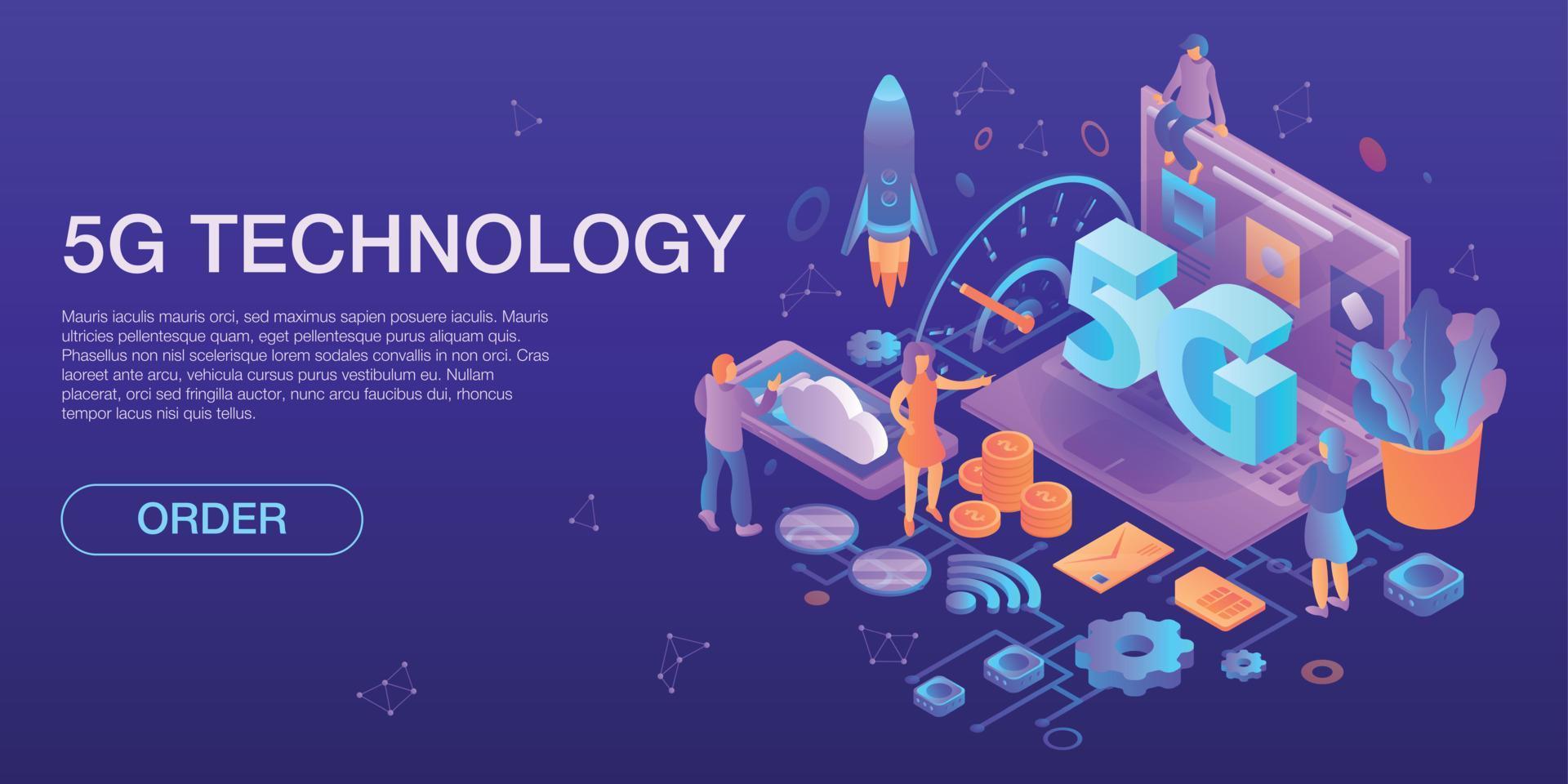 moderne 5g technologie concept banner, isometrische stijl vector