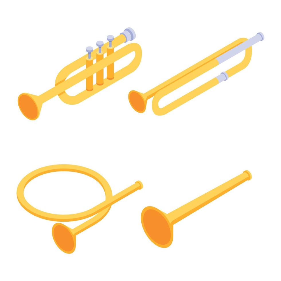 trompet iconen set, isometrische stijl vector