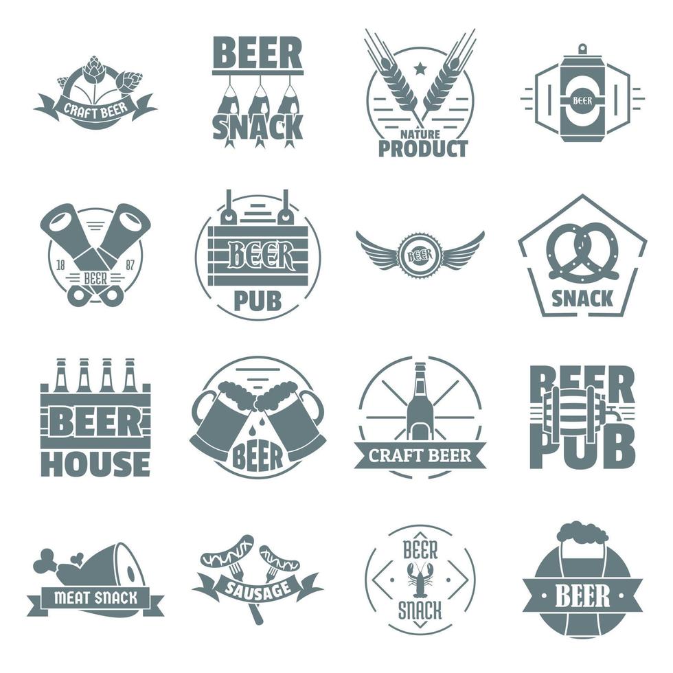 bier alcohol logo iconen set, eenvoudige stijl vector