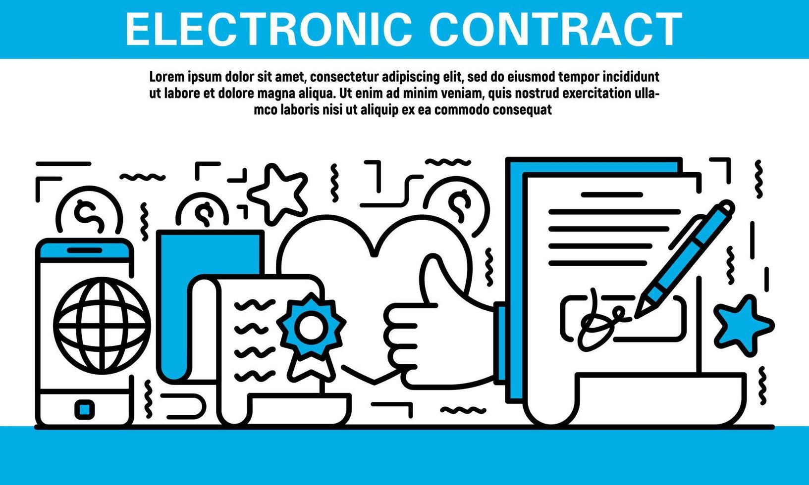 elektronische contractbanner, overzichtsstijl vector