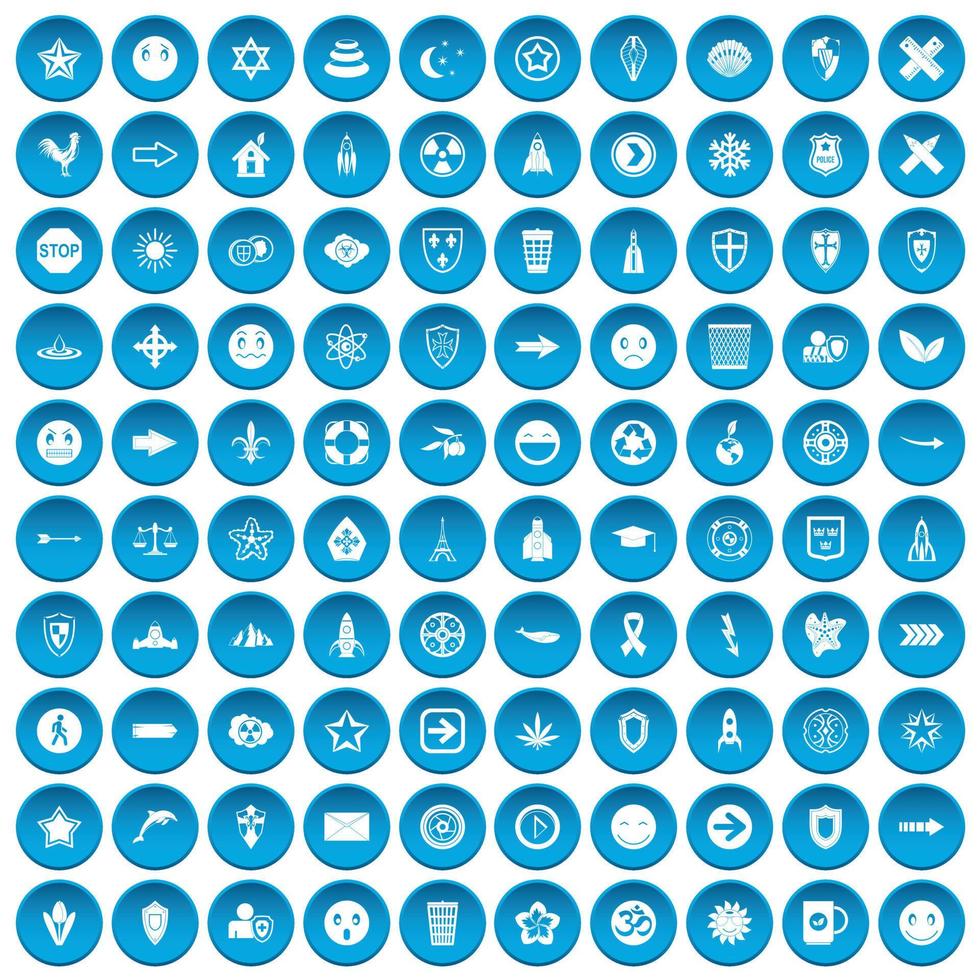 100 embleem iconen set blauw vector