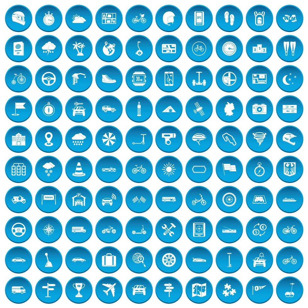 100 ritpictogrammen blauw ingesteld vector