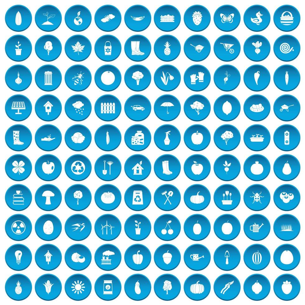 100 tuin iconen set blauw vector