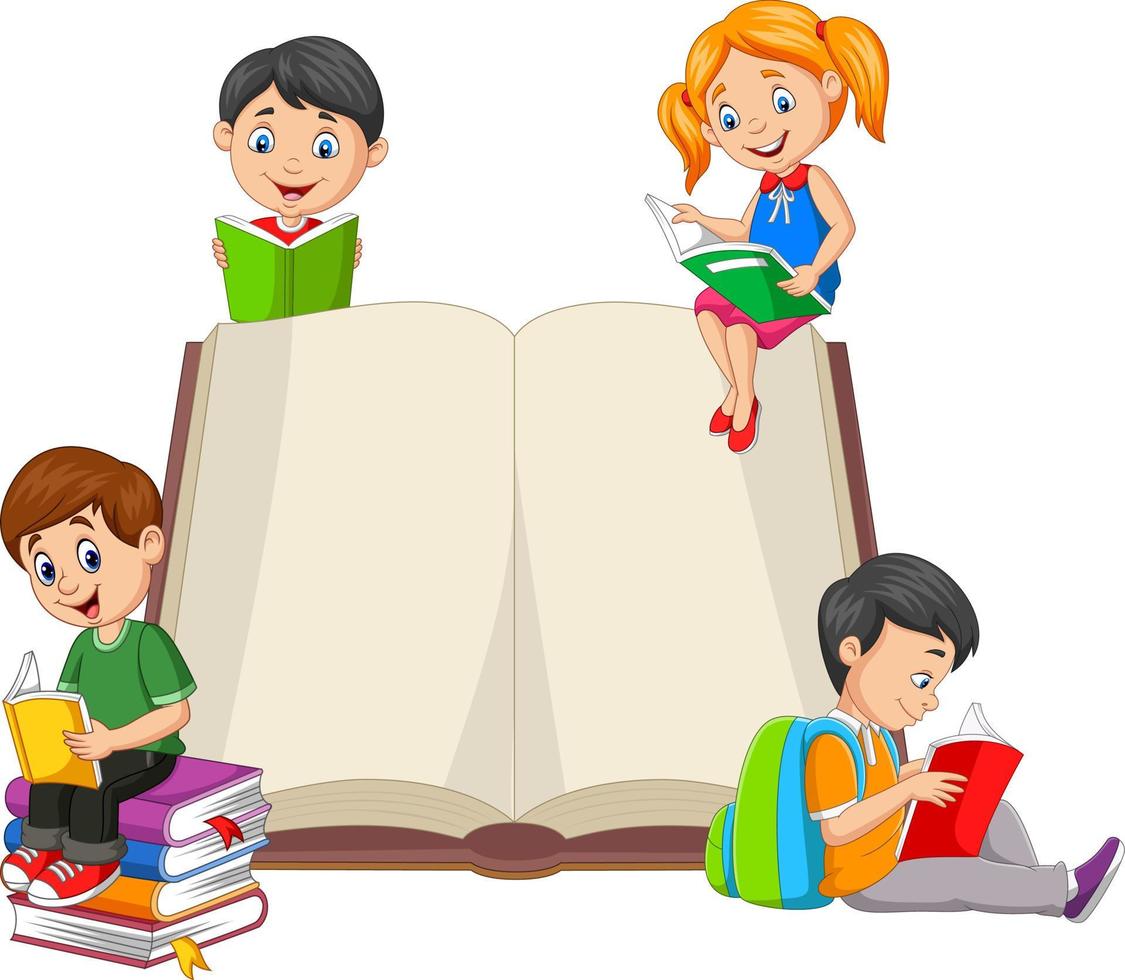 groep kinderen die een boek lezen vector