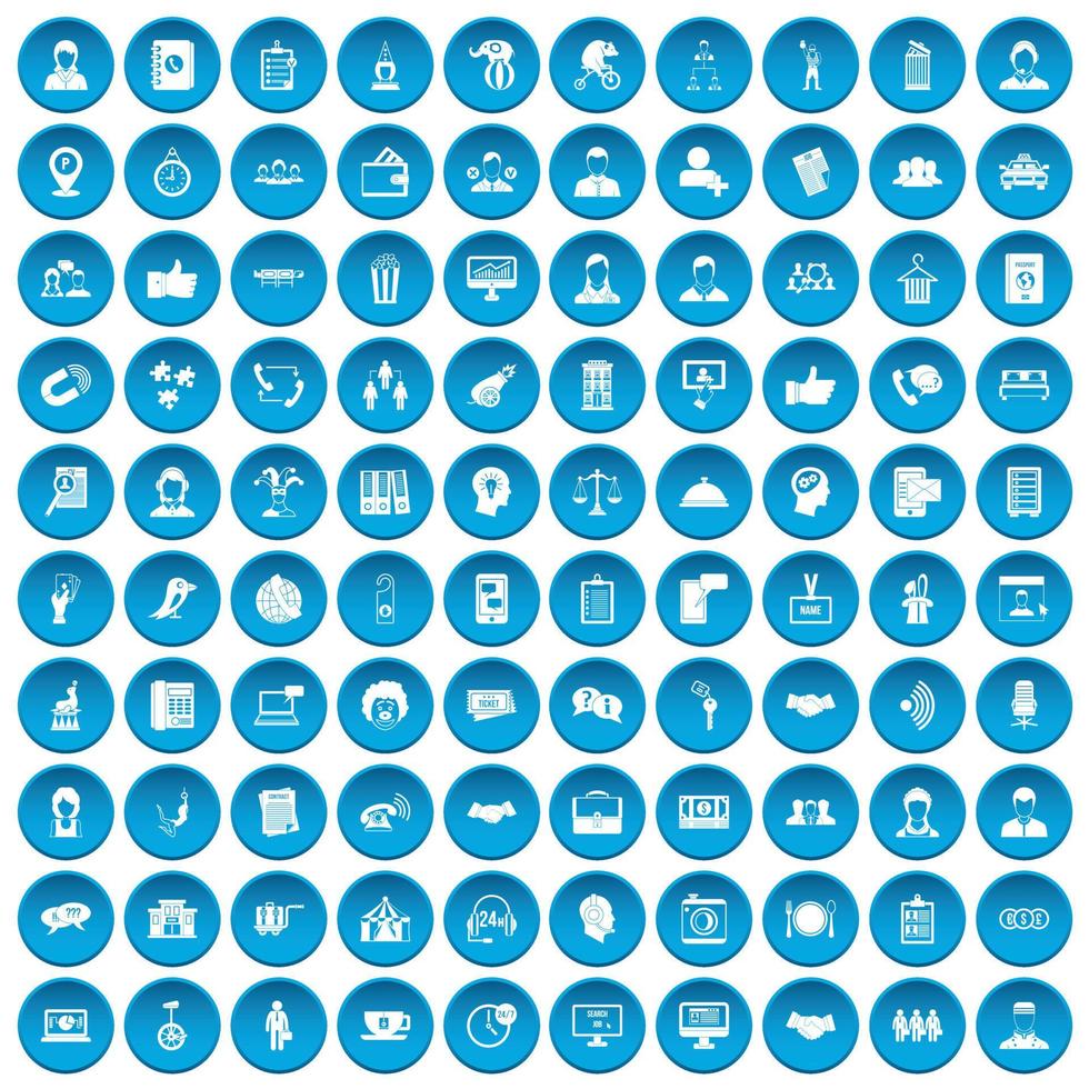 100 samenhang iconen set blauw vector