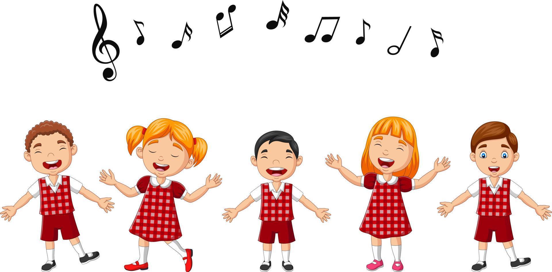 tekenfilm groep kinderen zingen in het schoolkoor vector