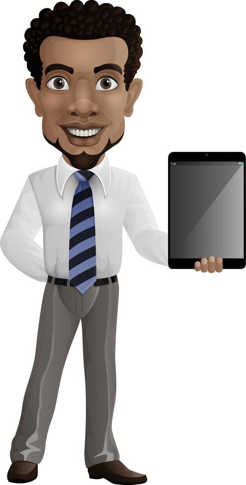 cartoon zakenman met een tablet vector