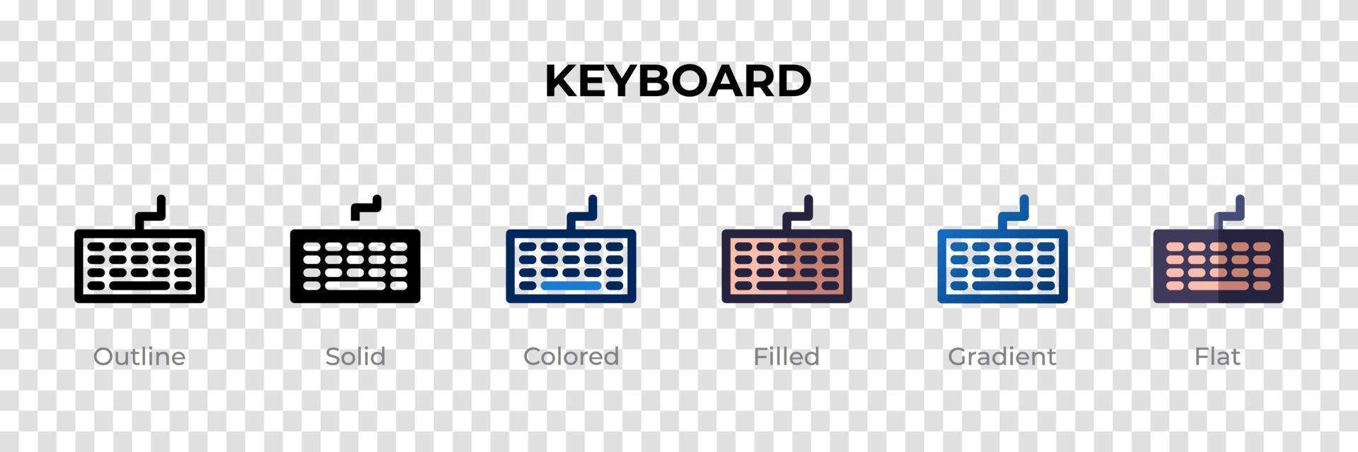 toetsenbordpictogram in verschillende stijl. toetsenbord vector iconen ontworpen in omtrek, effen, gekleurd, gevuld, verloop en platte stijl. symbool, logo afbeelding. vector illustratie