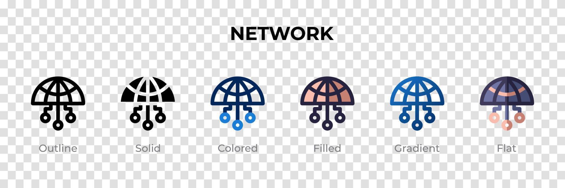 netwerkpictogram in verschillende stijl. netwerk vector iconen ontworpen in omtrek, effen, gekleurd, gevuld, verloop en vlakke stijl. symbool, logo afbeelding. vector illustratie