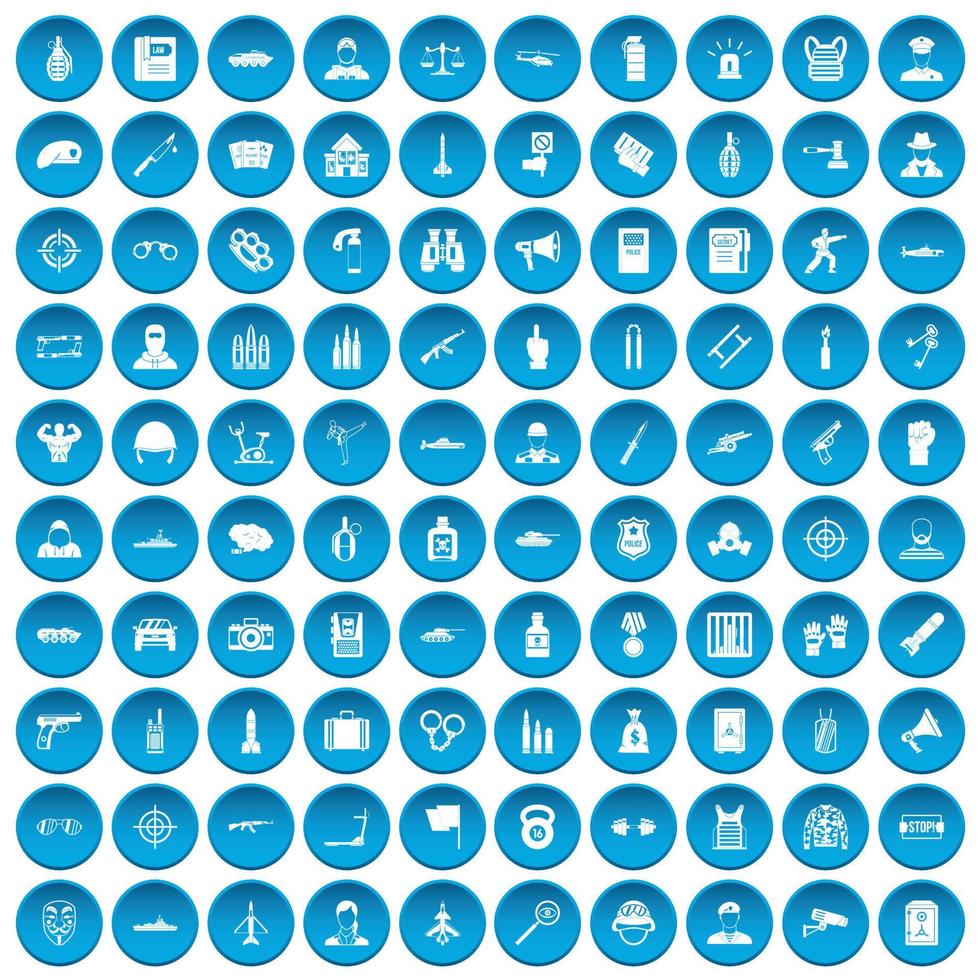 100 officier iconen set blauw vector