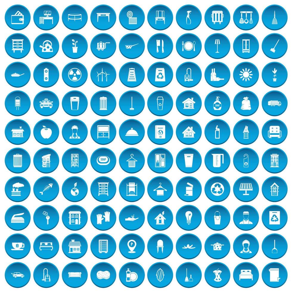 100 schoonmaak iconen set blauw vector