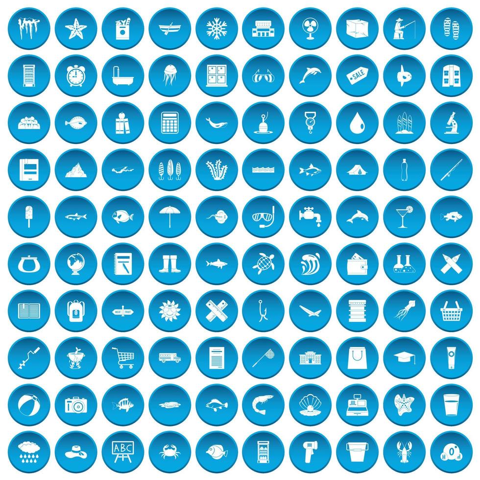 100 vissen iconen set blauw vector