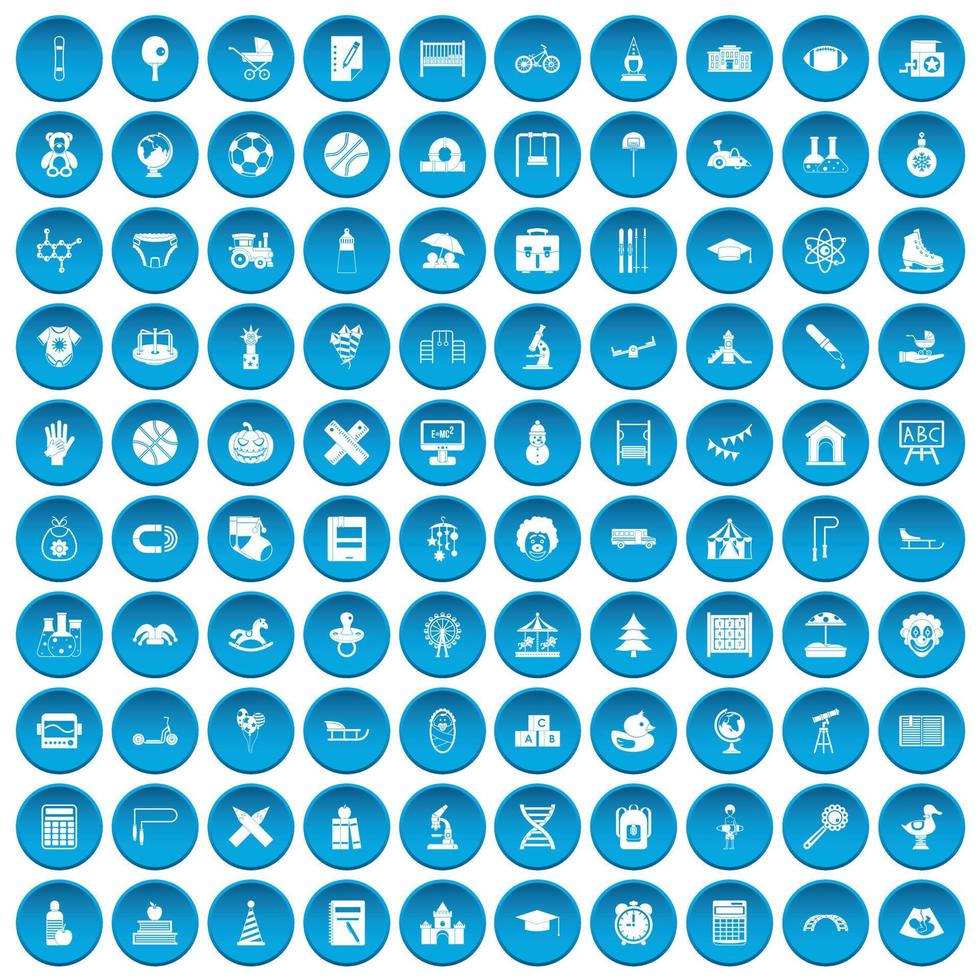 100 kinder iconen set blauw vector